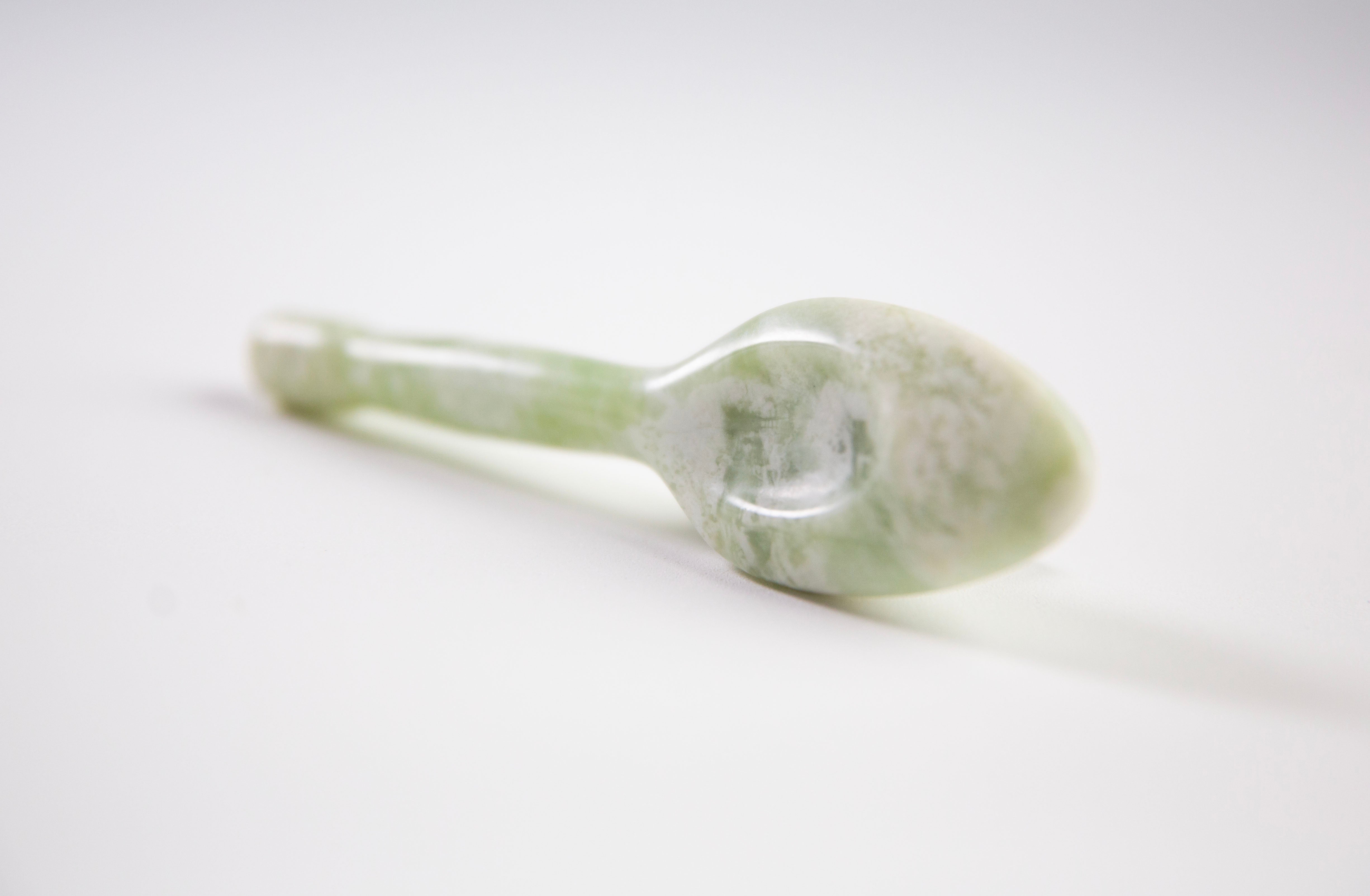 White and Green Jade Spoon | The Jade Applicator | ATA Cosmetics